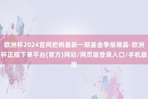 欧洲杯2024官网把柄最新一期基金季报裸露-欧洲杯正规下单平台(官方)网站/网页版登录入口/手机版